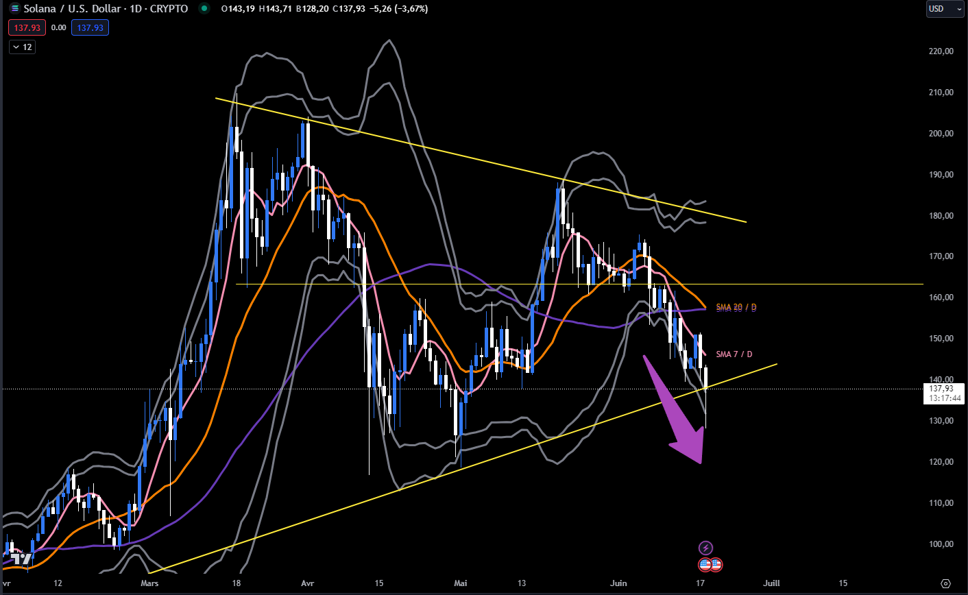 Solana price graph against dollars in D (daily)