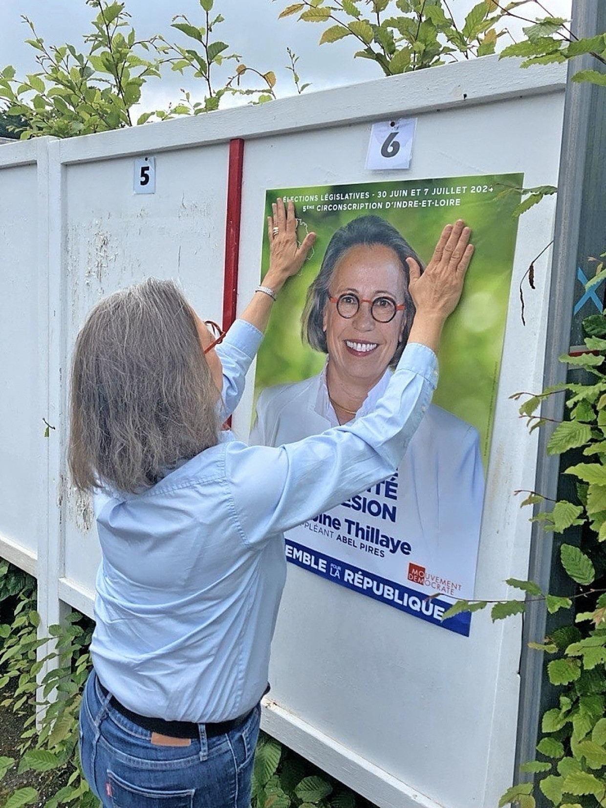 Sabine Thillaye, who is running for Macron's alliance, in her constituency in Touraine