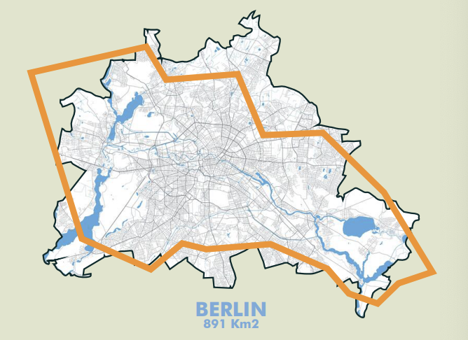 Illustration comparing the desired area for the citadel and the area of ​​the city of Berlin