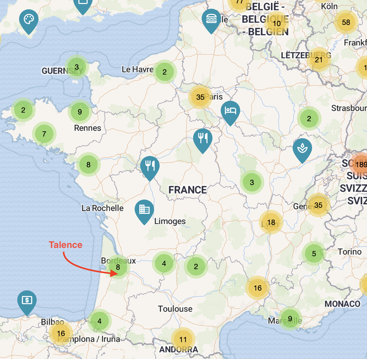 Map of stores that accept Bitcoin in France