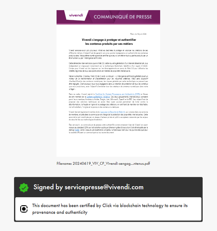 Vivendi certified document