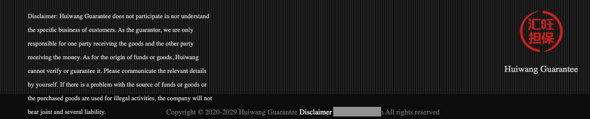 Huione Guarantee website disclaimer