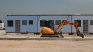 Construction is still underway at the camp for asylum seekers in Gjader, Albania.