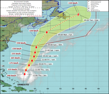 Hurricane Track: Ernesto. Canadian Hurricane Centre. Aug 15. 