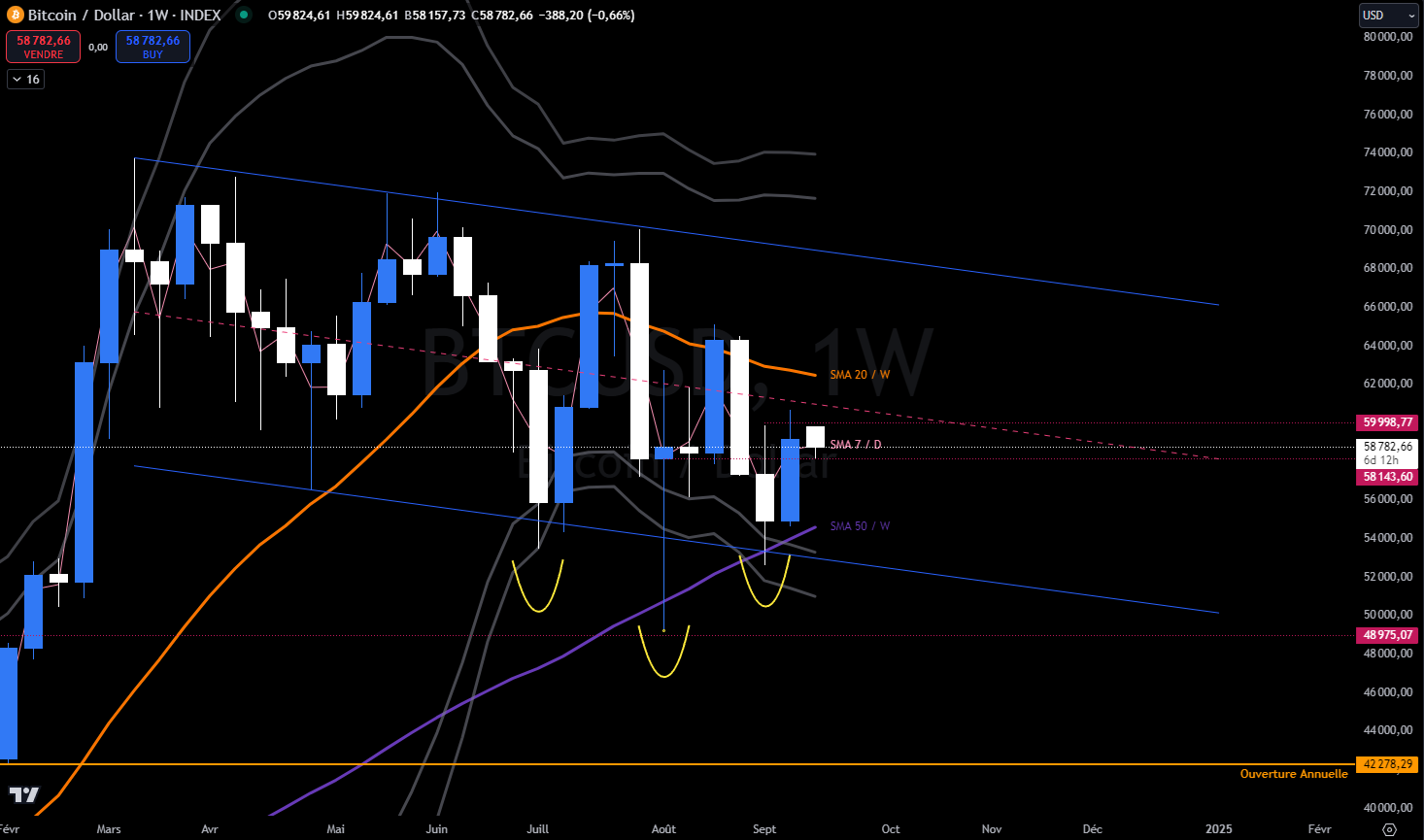 Bitcoin weekly against the dollar