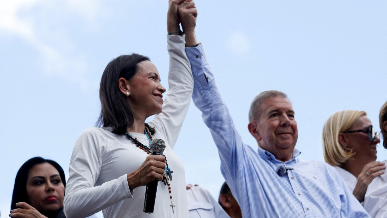 Opposition leader Maria Machado and presidential candidate Edmundo Gonzalez in Caracas at the end of July