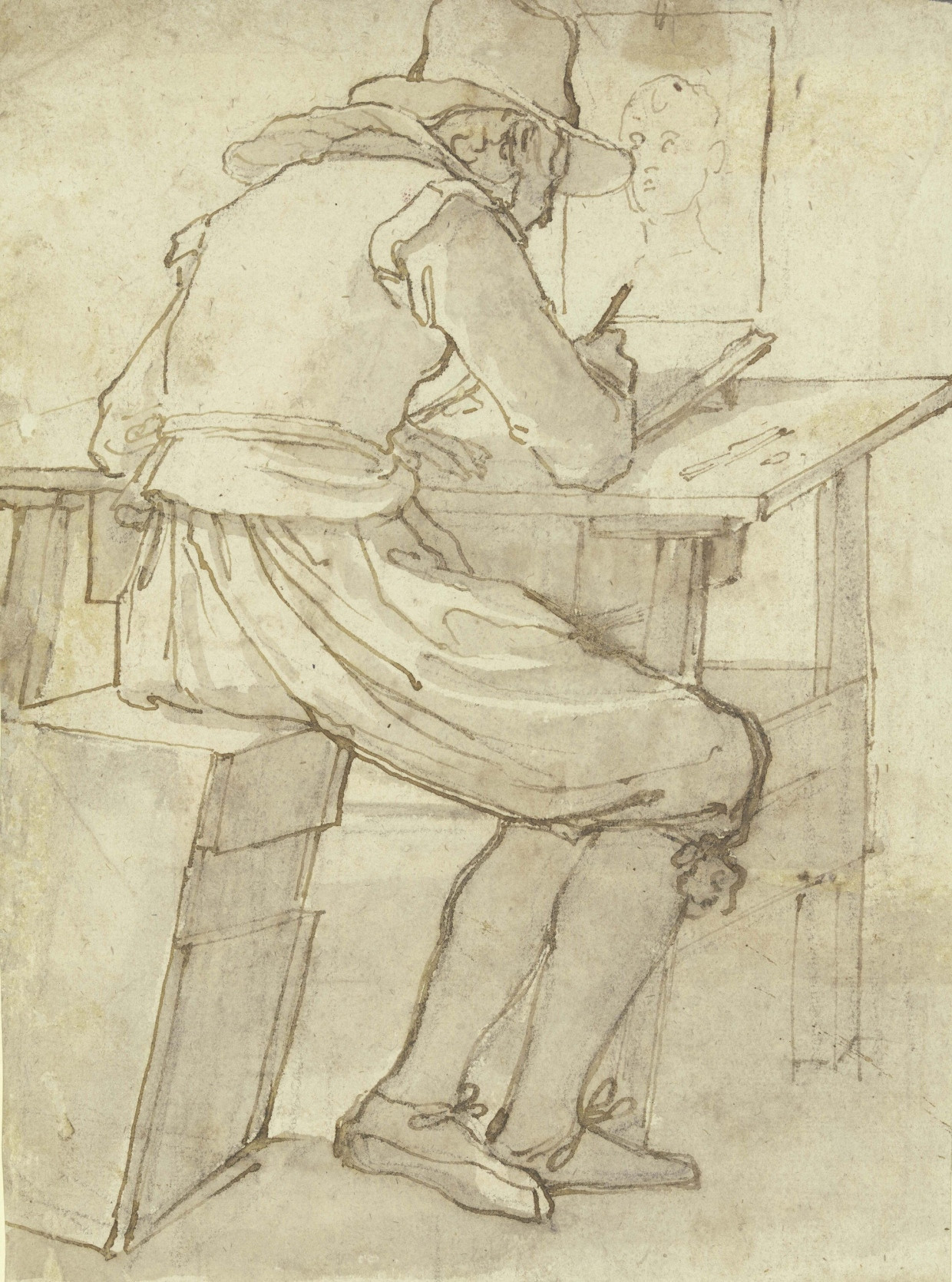 Even in old age, Jacopo da Empoli did not let go of his fever of quickly fixing something fleeting: “Artist at the Drawing Table”, around 1620–1630