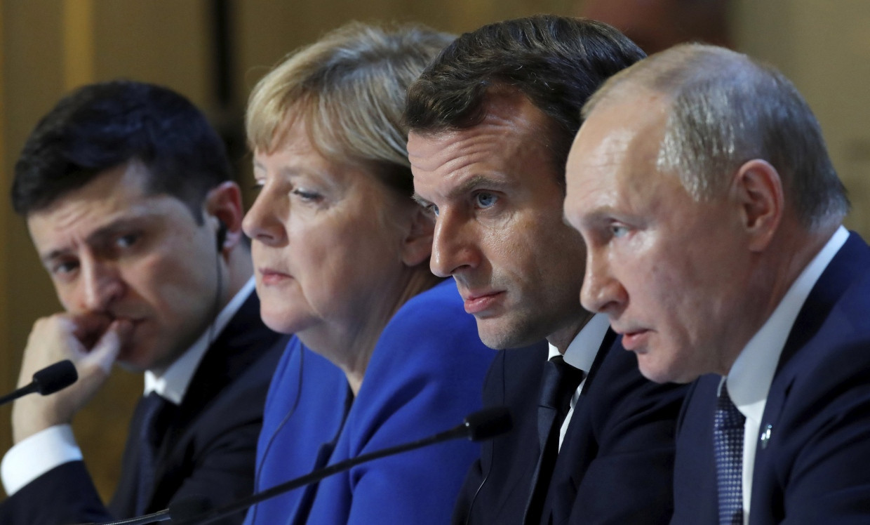 Looking for a solution to the war in eastern Ukraine: Ukrainian President Volodymyr Zelenskyj, Angela Merkel, Emmanuel Macron and Vladimir Putin in Paris in December 2019