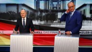 Chancellor Olaf Scholz and Union Chancellor candidate Friedrich Merz at the TV duel from 