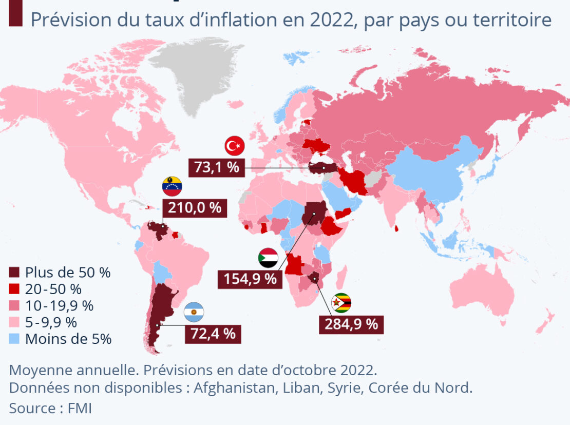 inflation carte monde 2022