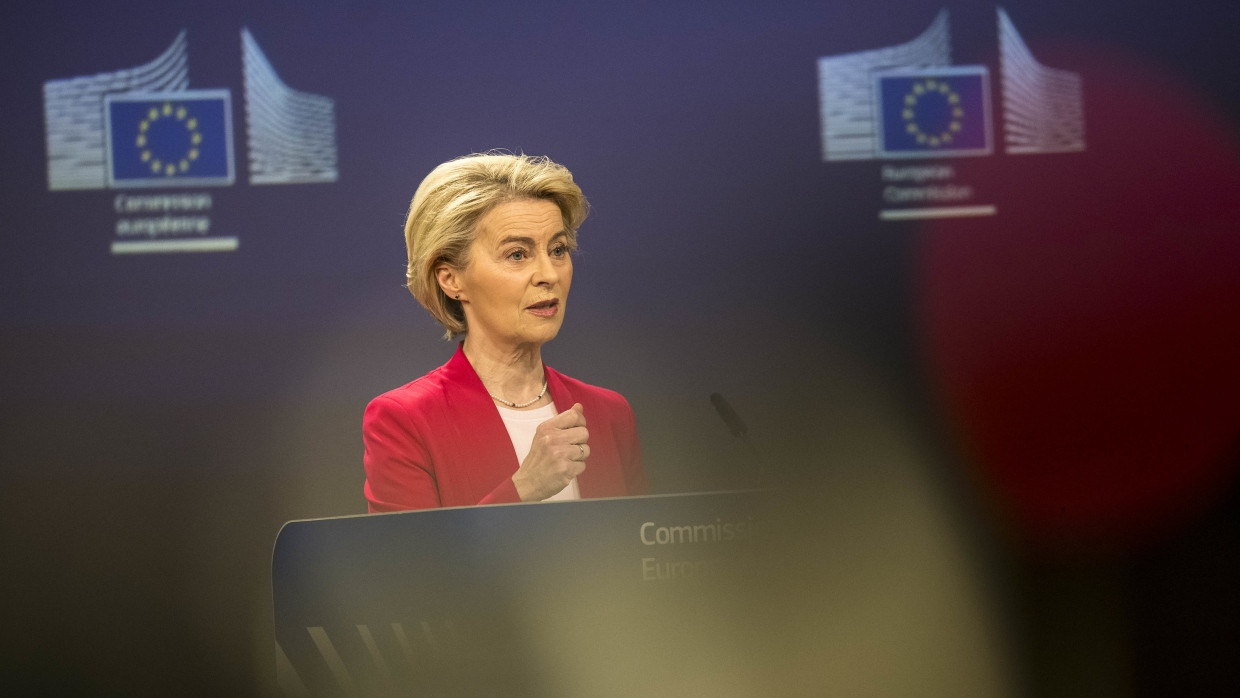 The states on the train: EU Commission President Ursula von der Leyen on Sunday at a press conference in Brussels.