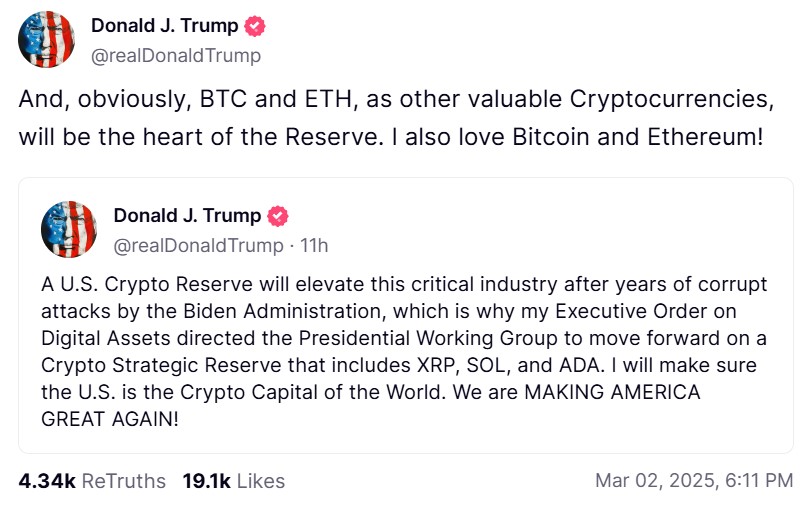 Adald Trump's announcement concerning the crypto reserve in the United States