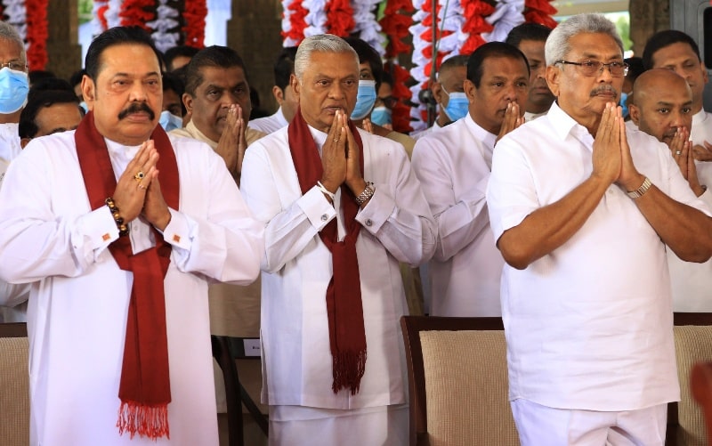 A photo of Chamal Rajapaksa with Gotabaya Rajapaksa (right) and Mahinda Rajapaksa (left)