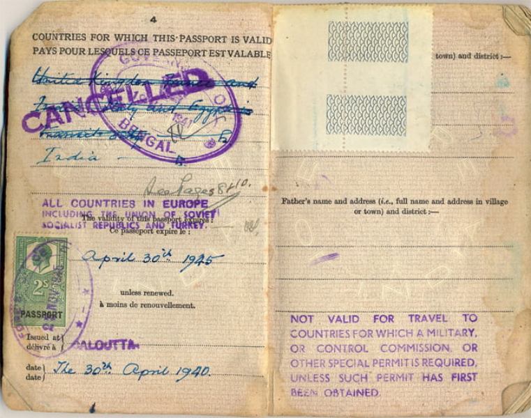 Savitri Devi's passport after she was banned from visiting Europe 