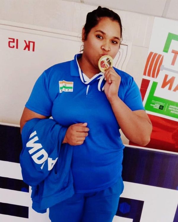 Purnima Pandey after winning gold in the 2021 Commonwealth Senior Championships