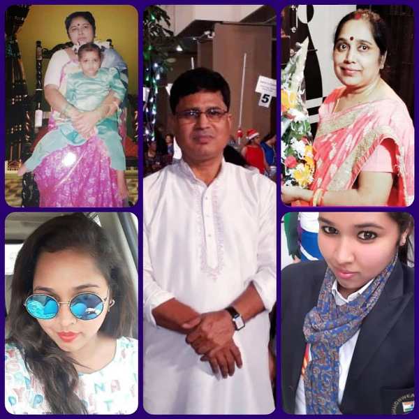 A collage of family pictures of Purnima Pandey