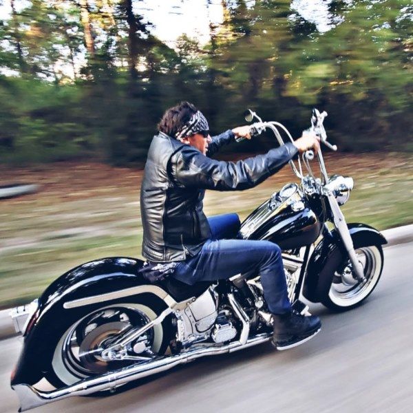 Jason David Frank riding his Harley-Davidson Softail Deluxe bike