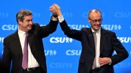 Together against citizens' income: Markus Söder, CSU chairman and Bavaria's Prime Minister, and CDU chairman Friedrich Merz at the CSU party conference in Augsburg on October 29, 2022.