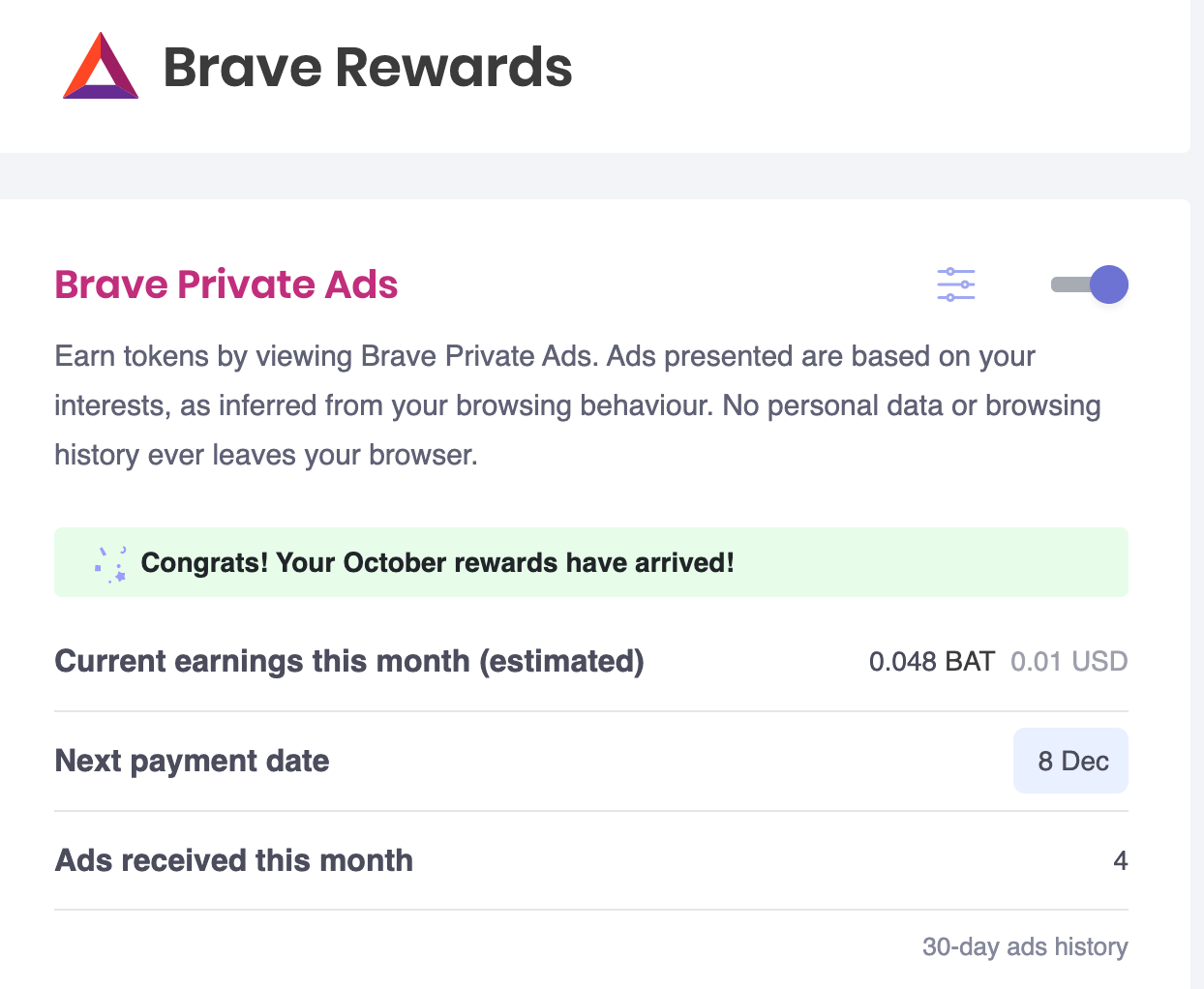 Brave Rewards Tab Overview