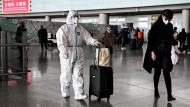 A passenger at Beijing Airport on January 8, 2023.