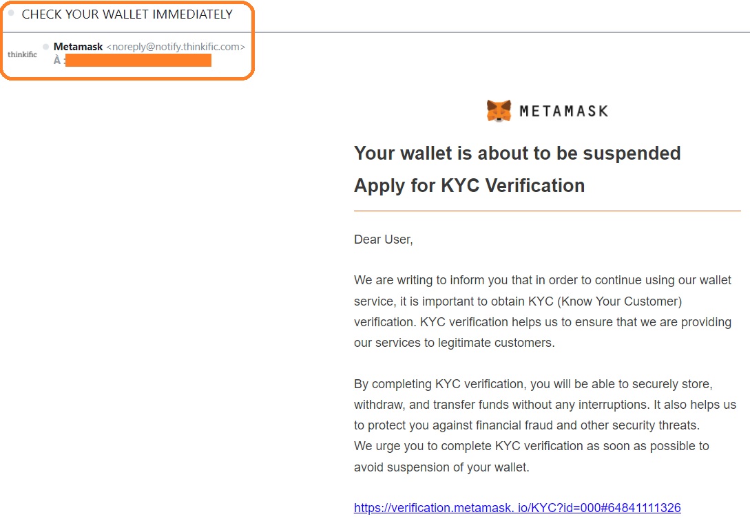 MetaMask phishing email