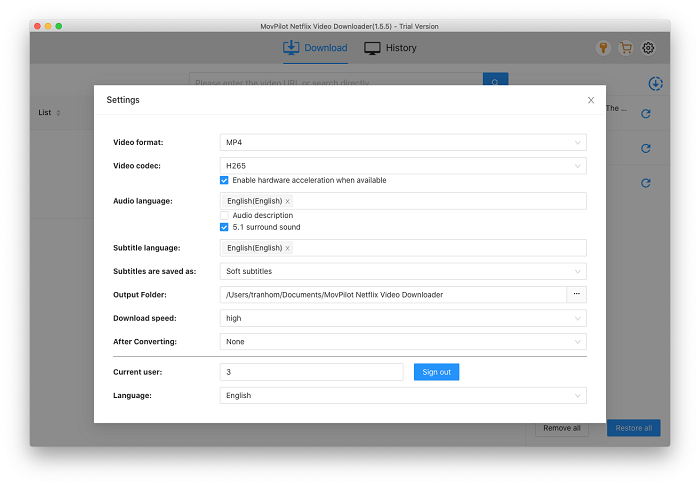 MovPilot Netflix Video Downloader Output Settings