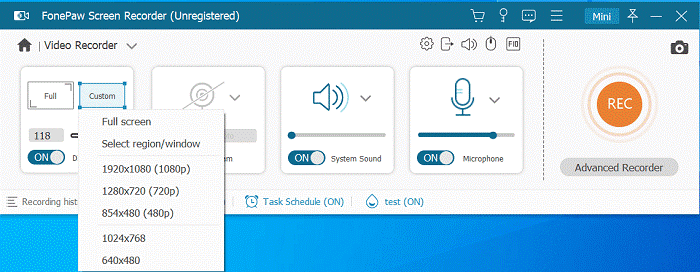 FonePaw Screen Recorder Set Recording Area