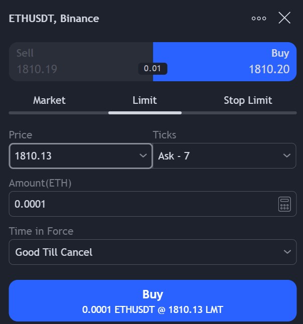 Placing an order on TradingView