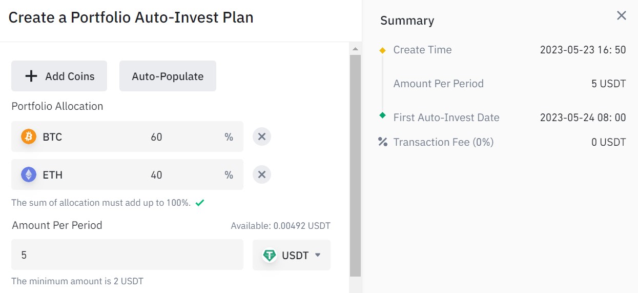 Creation of a strategy on Auto-Invest