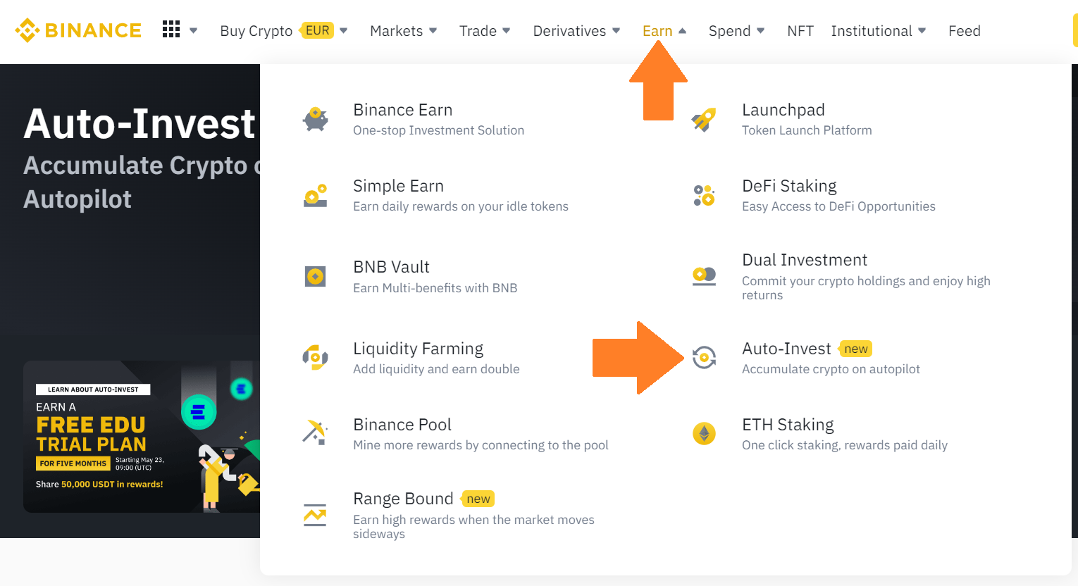 Access the Binance Auto-Invest Menu