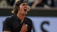 Alexander Zverev celebrates after beating Frances Tiafoe.