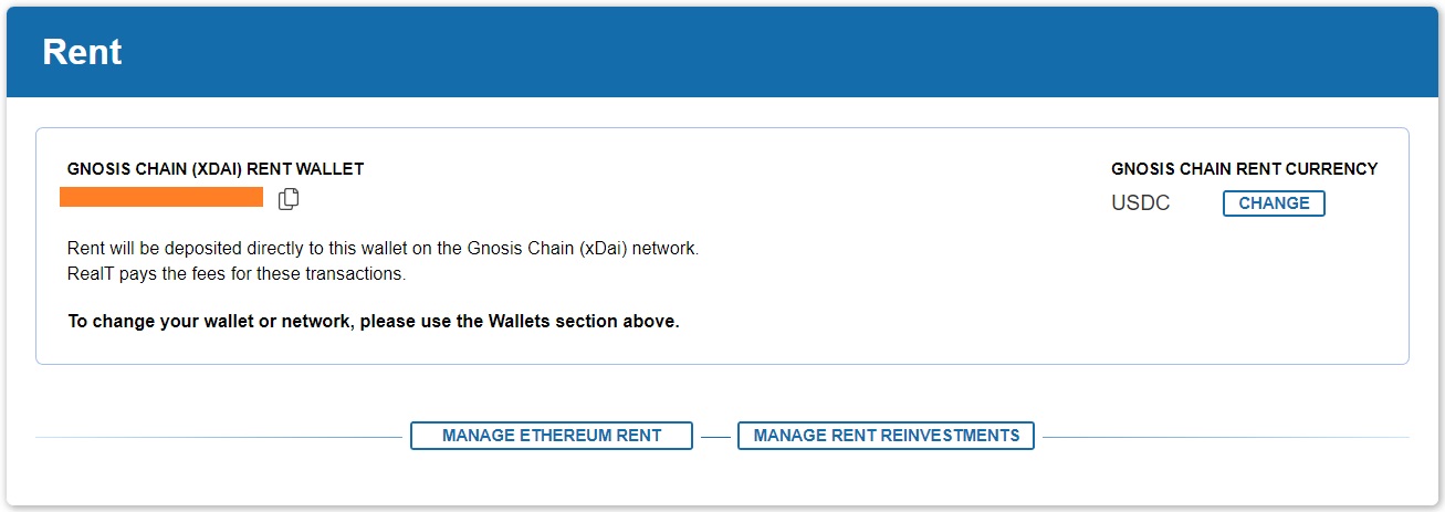 Choice of network for the payment of rental income on RealT