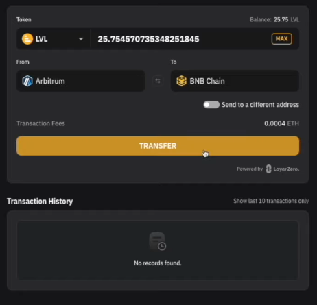 transfert LVL Arbitrum vers BNB Chain