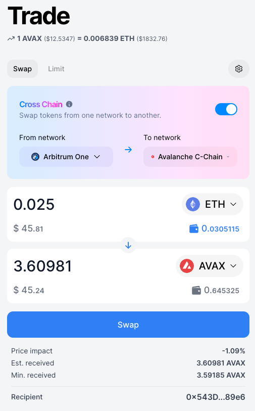 Swap Cross Chain Arbitrum Avalanche