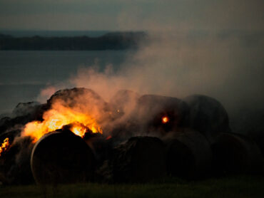 Burning hay bales