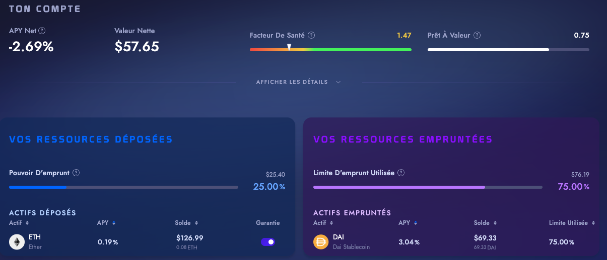 Dashboard zkLend starknet