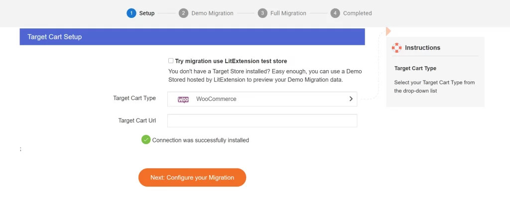 Choose Woocommerce as Target Cart