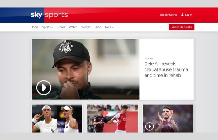 SKY sports homepage