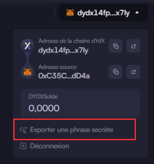 Export phrase secrète Keplr