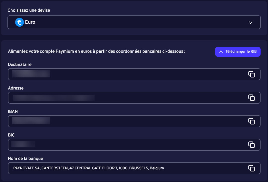 Virement Bancaire Paymium