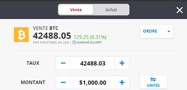 Vendre Bitcoin eToro