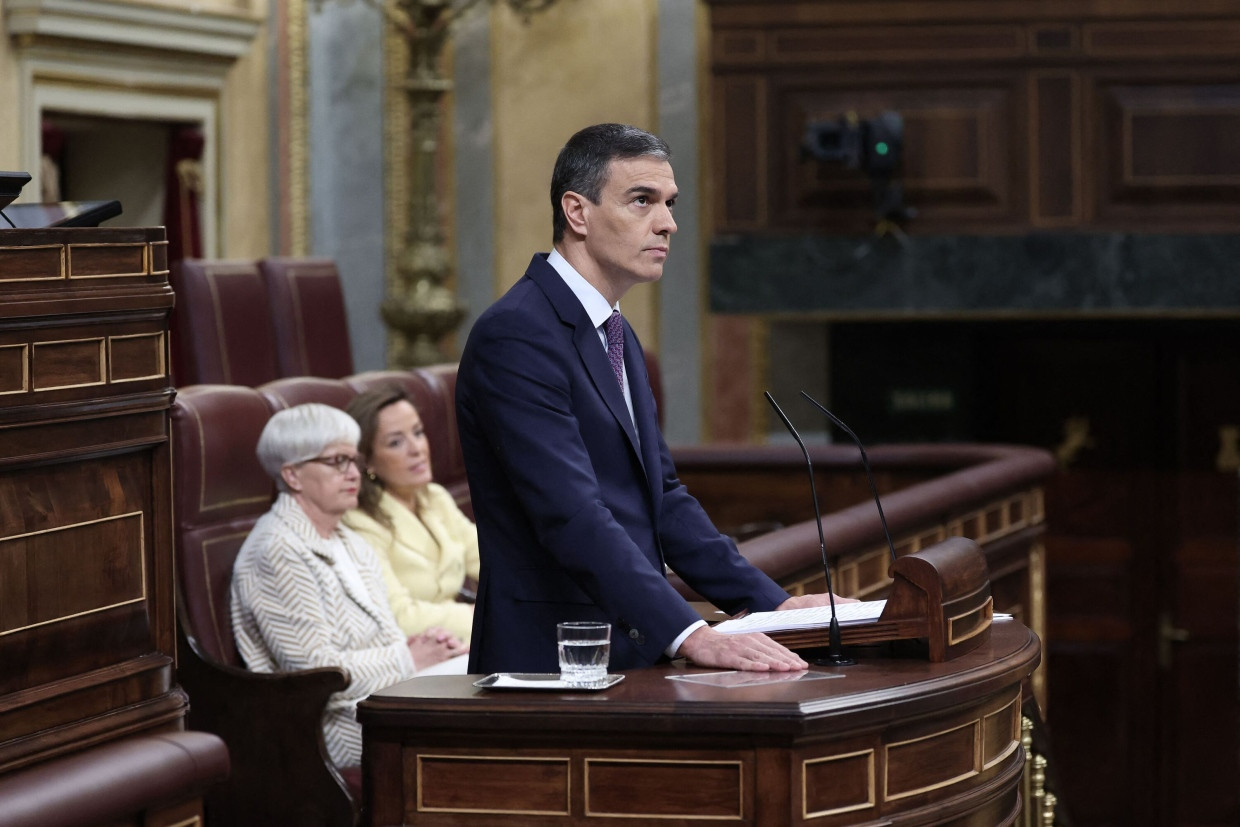 Sánchez spricht am Mittwochmorgen im Parlament in Madrid.